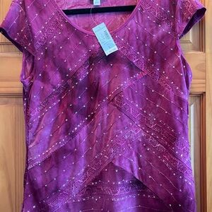 Dressbarn Purple Asymmetrical Cap Sleeve Blouse